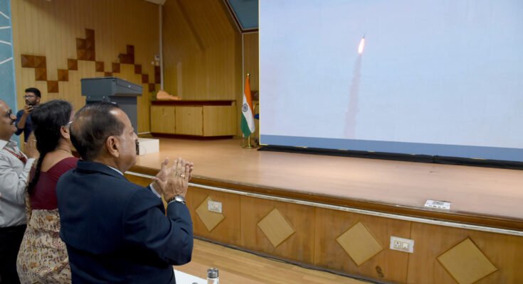 The Minister of State for Science & Technology (Independent Charge), Earth Sciences (Independent Charge), Prime Ministers Office, Personnel, Public Grievances & Pensions, Atomic Energy and Space, Shri Jitendra Singh watches the live broadcast of the Indias first private orbital launch from the historic First Launch Pad from the Satish Dhawan Space Centre (SDSC-SHAR), Sriharikota, in New Delhi on 18, 2026.